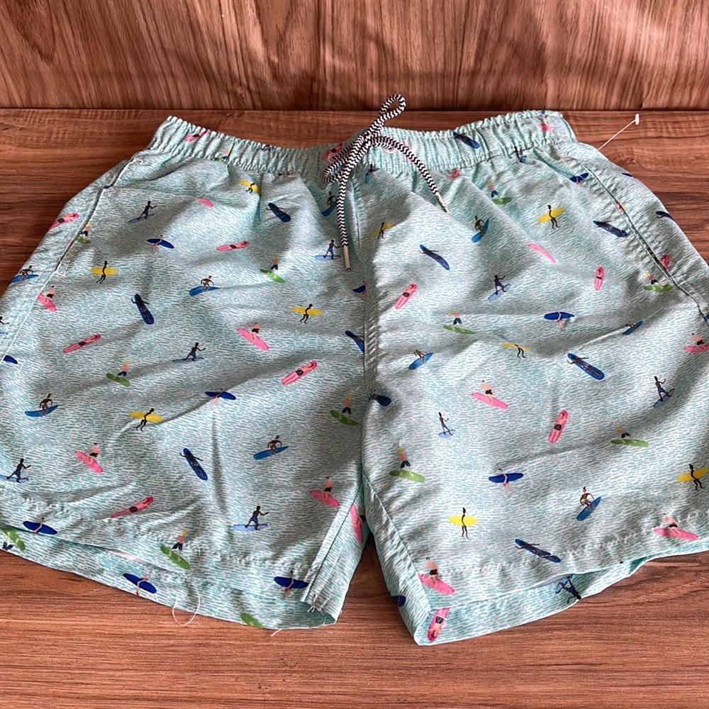 Boardies Swim Shorts Apparel Green Surfboard Print Mesh Lined Trunks Size L ~NEW